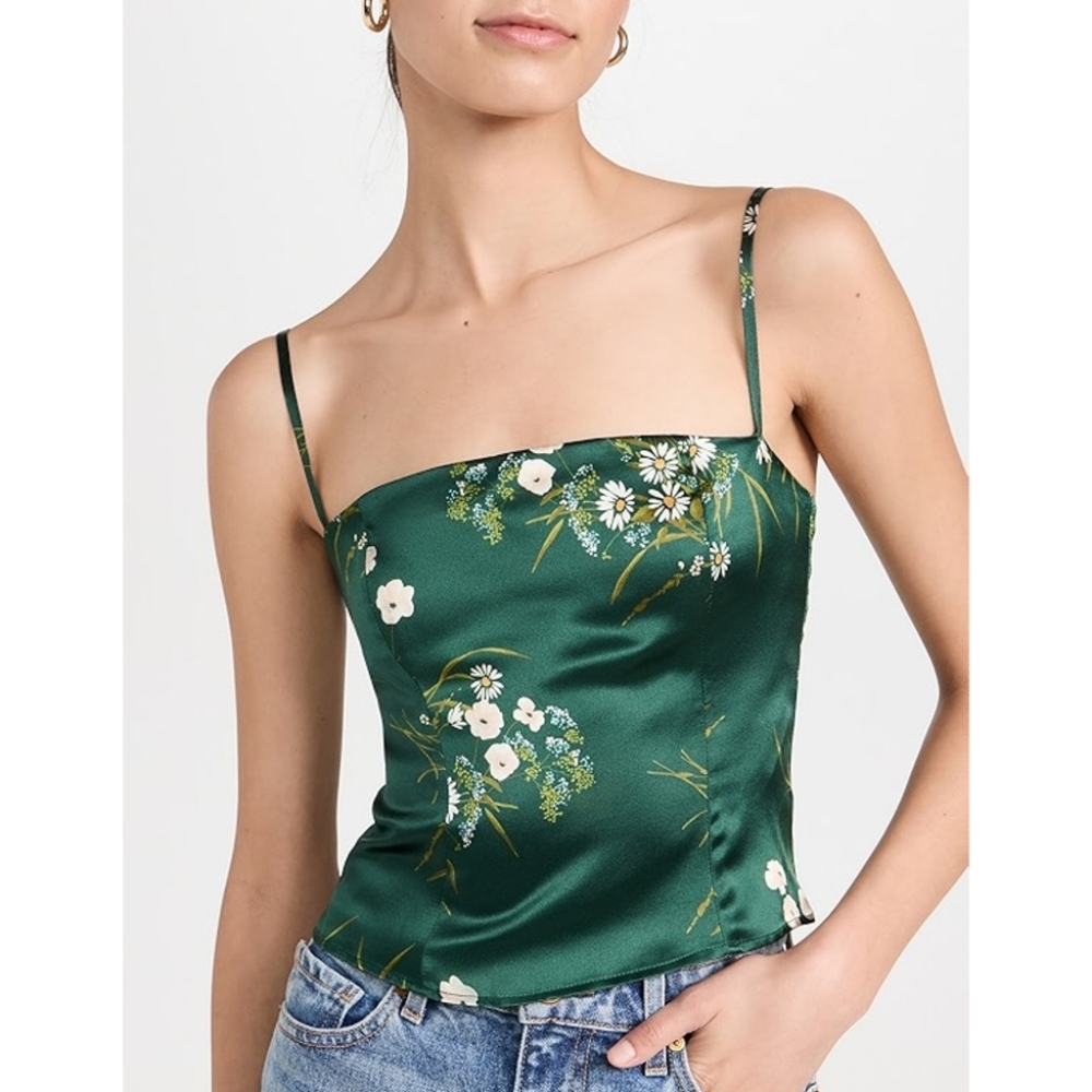 NWOT Reformation Buena Green Floral Overland Silk Top